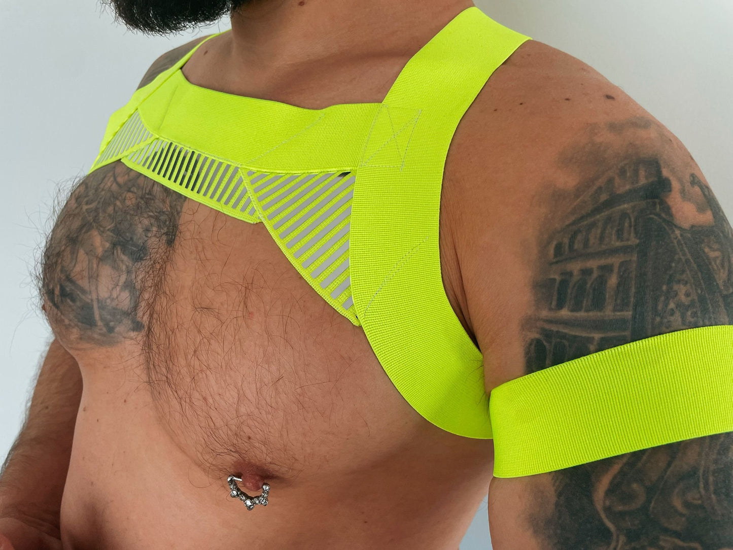 Neon Green Elastic Chest Harness with Arm Band