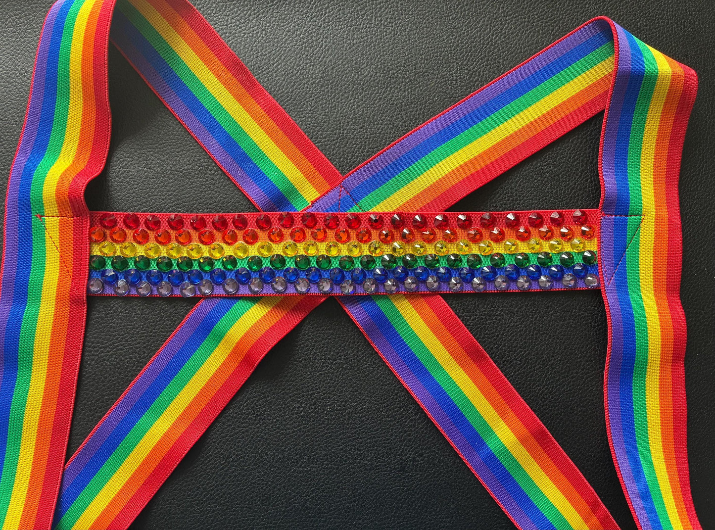 Rainbow elastic pride harness with stones
