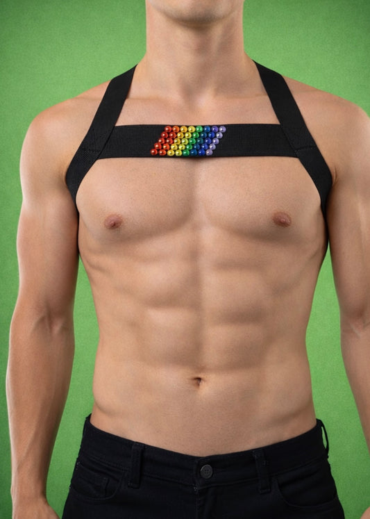 Simple Rainbow Elastic Pride Harness - Hand-Stoned