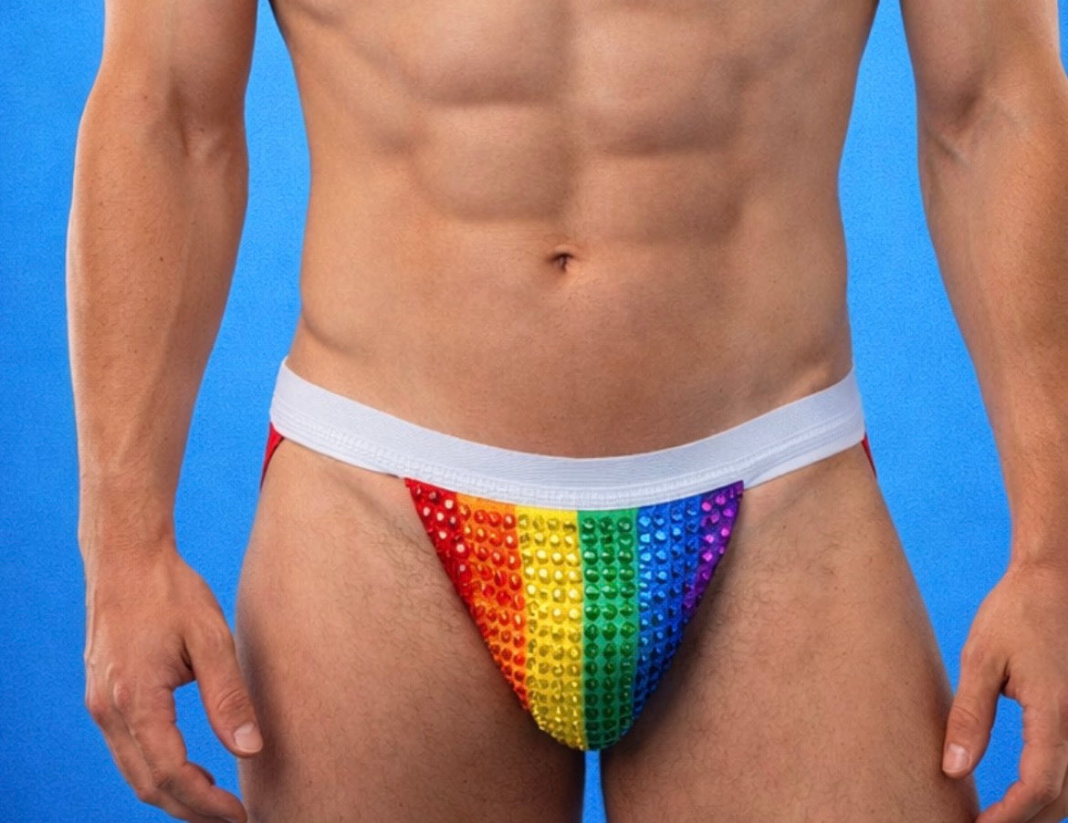 Jockstrap-Unterwäsche mit Regenbogenflagge und Regenbogenflagge
