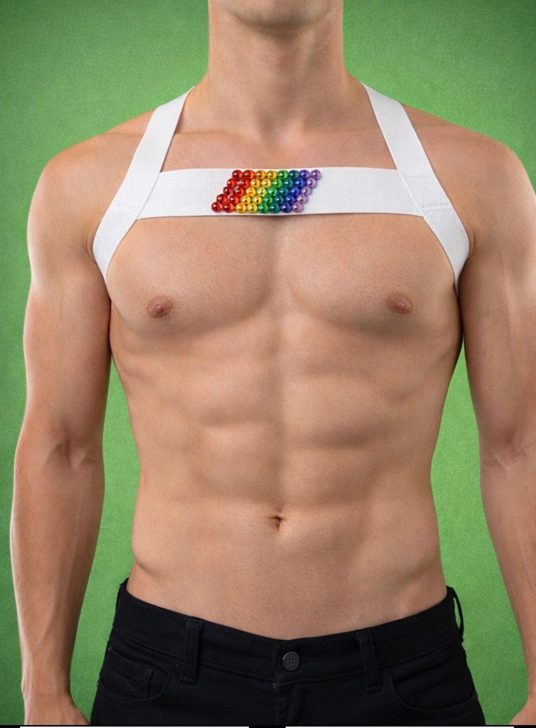 Simple Rainbow Elastic Pride Harness - Hand-Stoned