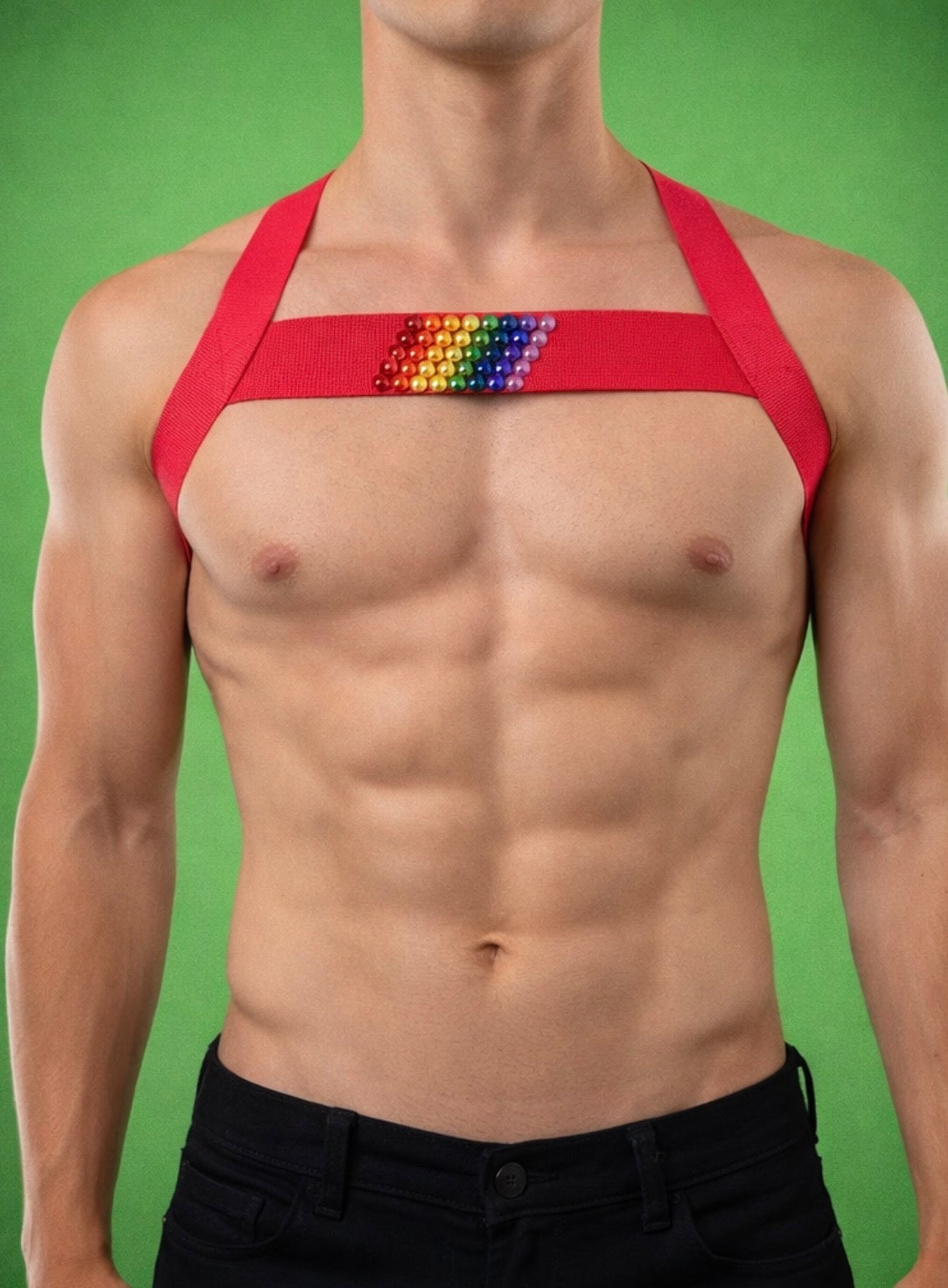 Simple Rainbow Elastic Pride Harness - Hand-Stoned