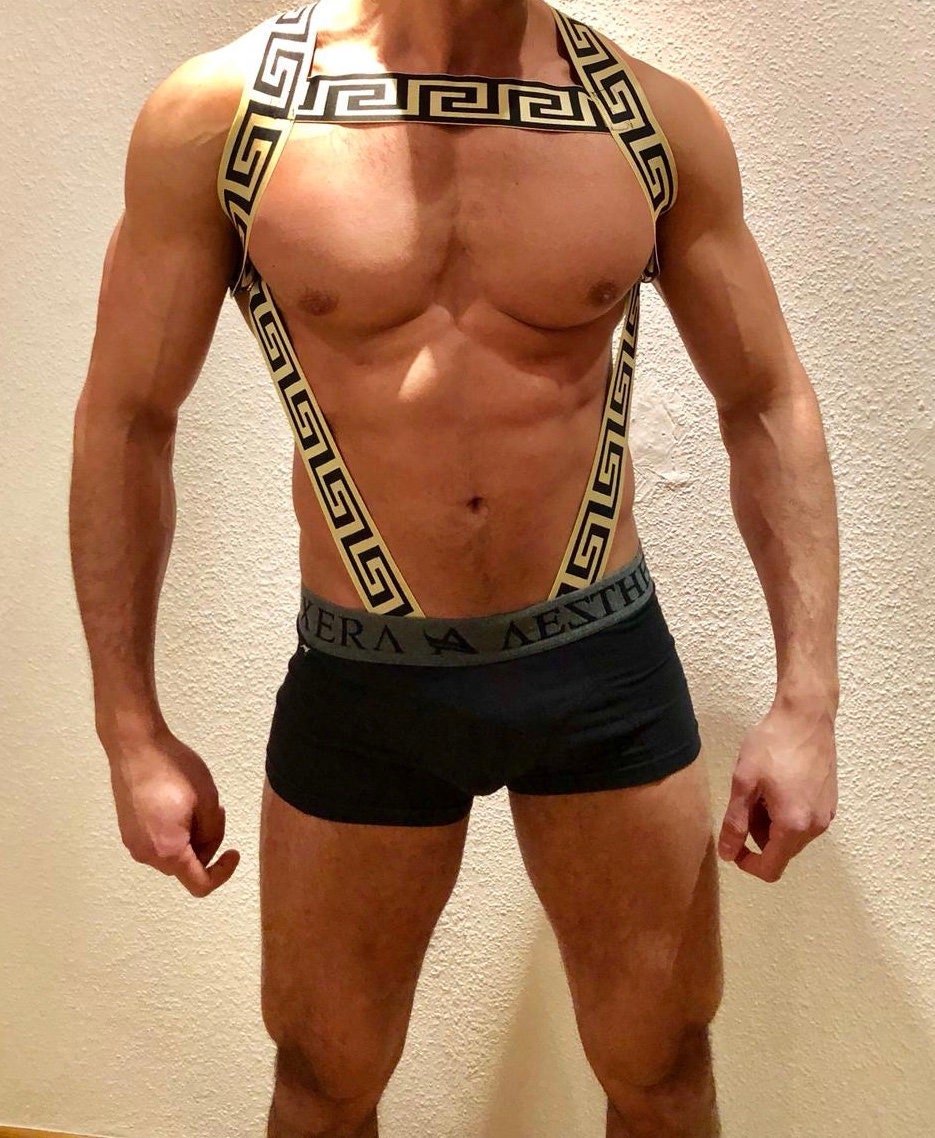 Greek Style Elastic Men's Harness: Handmade LGBT Pride Clubwear