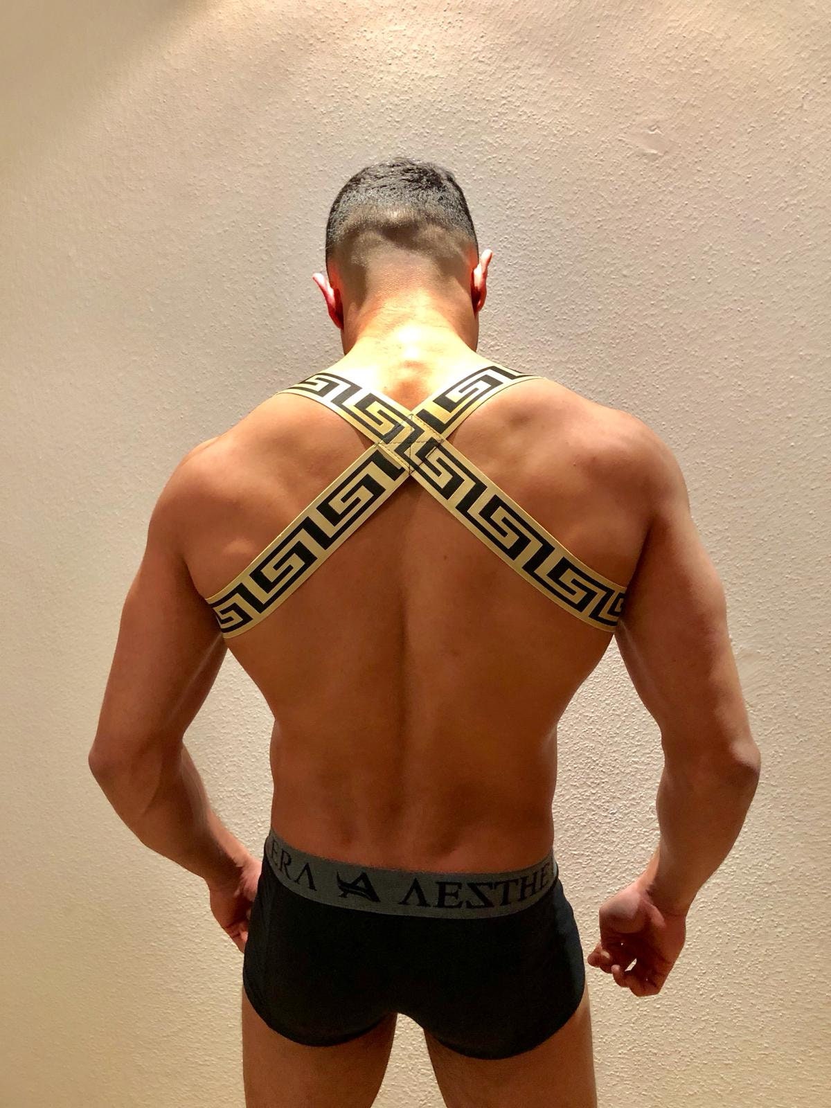 Greek Style Elastic Men's Harness: Handmade LGBT Pride Clubwear