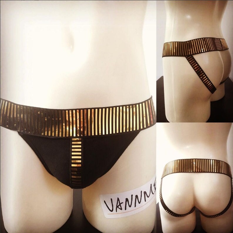 Black & Gold Jockstrap, Man Underwear, Gay Outfit