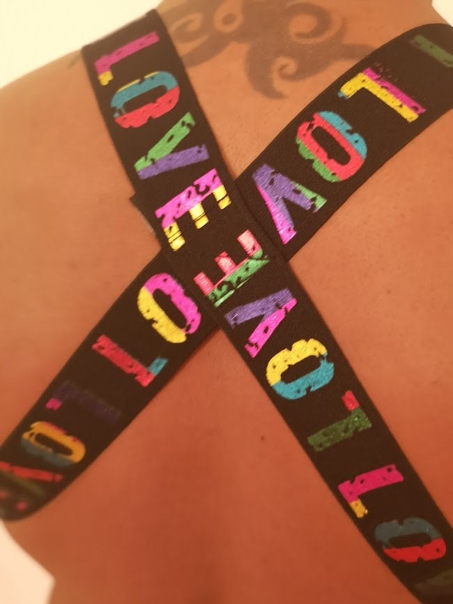 Rainbow 'Love' Elastic Chest Harness - Gay Pride Outfit