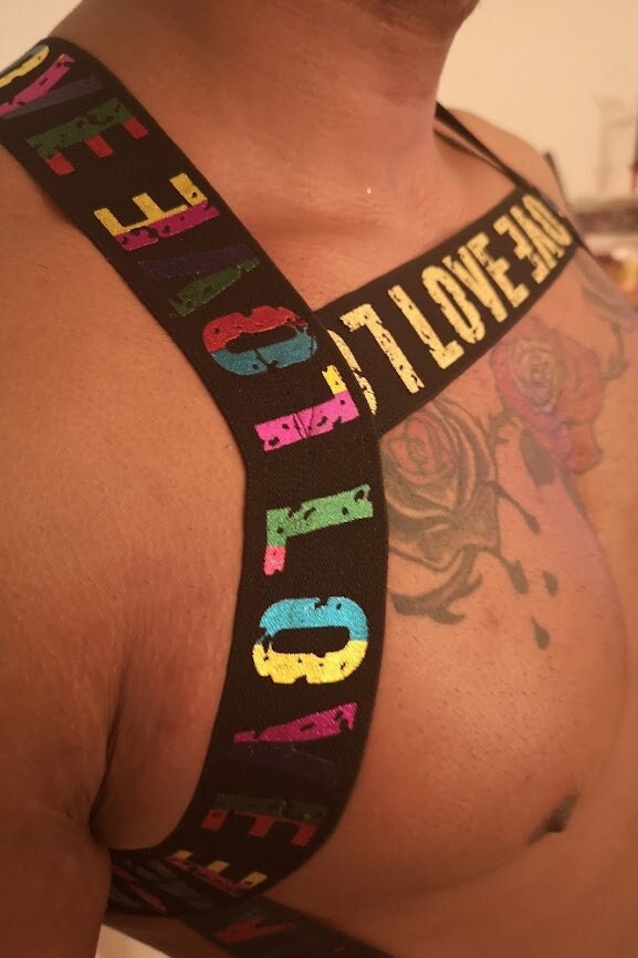 Rainbow 'Love' Elastic Chest Harness - Gay Pride Outfit