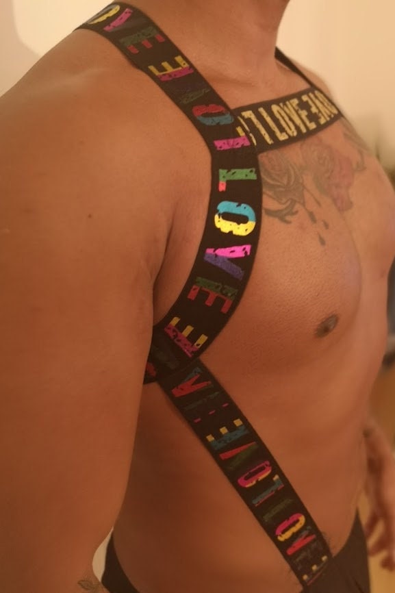 Rainbow 'Love' Elastic Chest Harness - Gay Pride Outfit