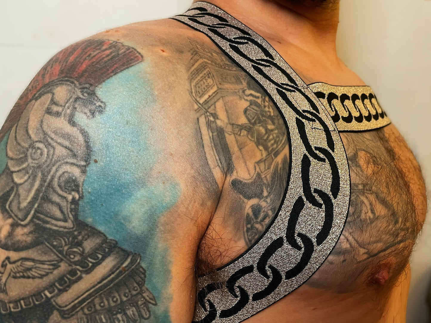 Elastic fetish harness two faces two sides gay pride party outfit unique