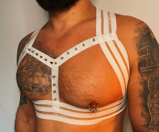 Spiked Elastic Body Harness: Gothic Men's Clubwear