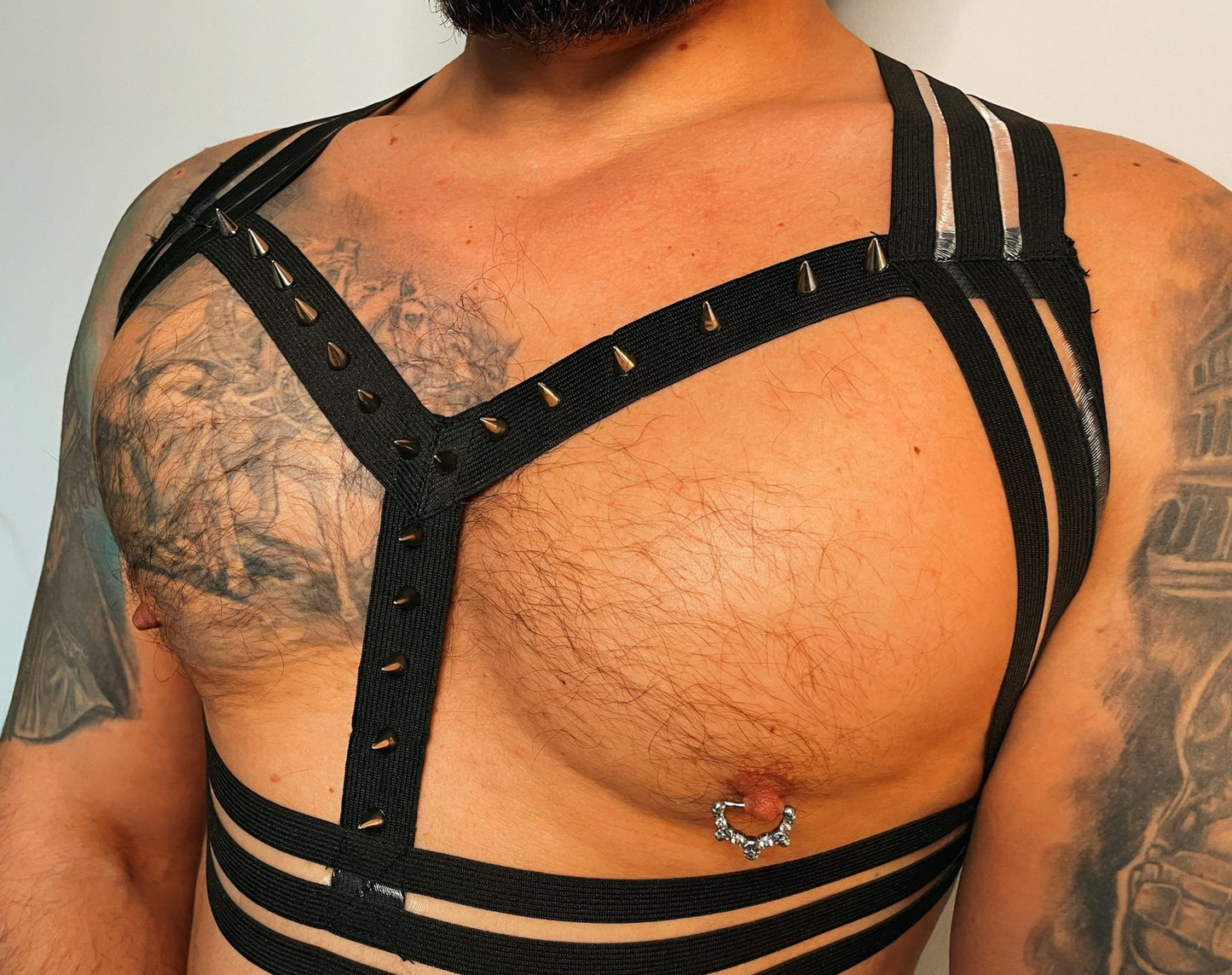 Spiked Elastic Body Harness: Gothic Men's Clubwear