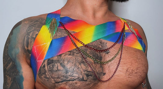 Rainbow Pride Chest Harness: Elastic Body Straps, Clubwear Outfit