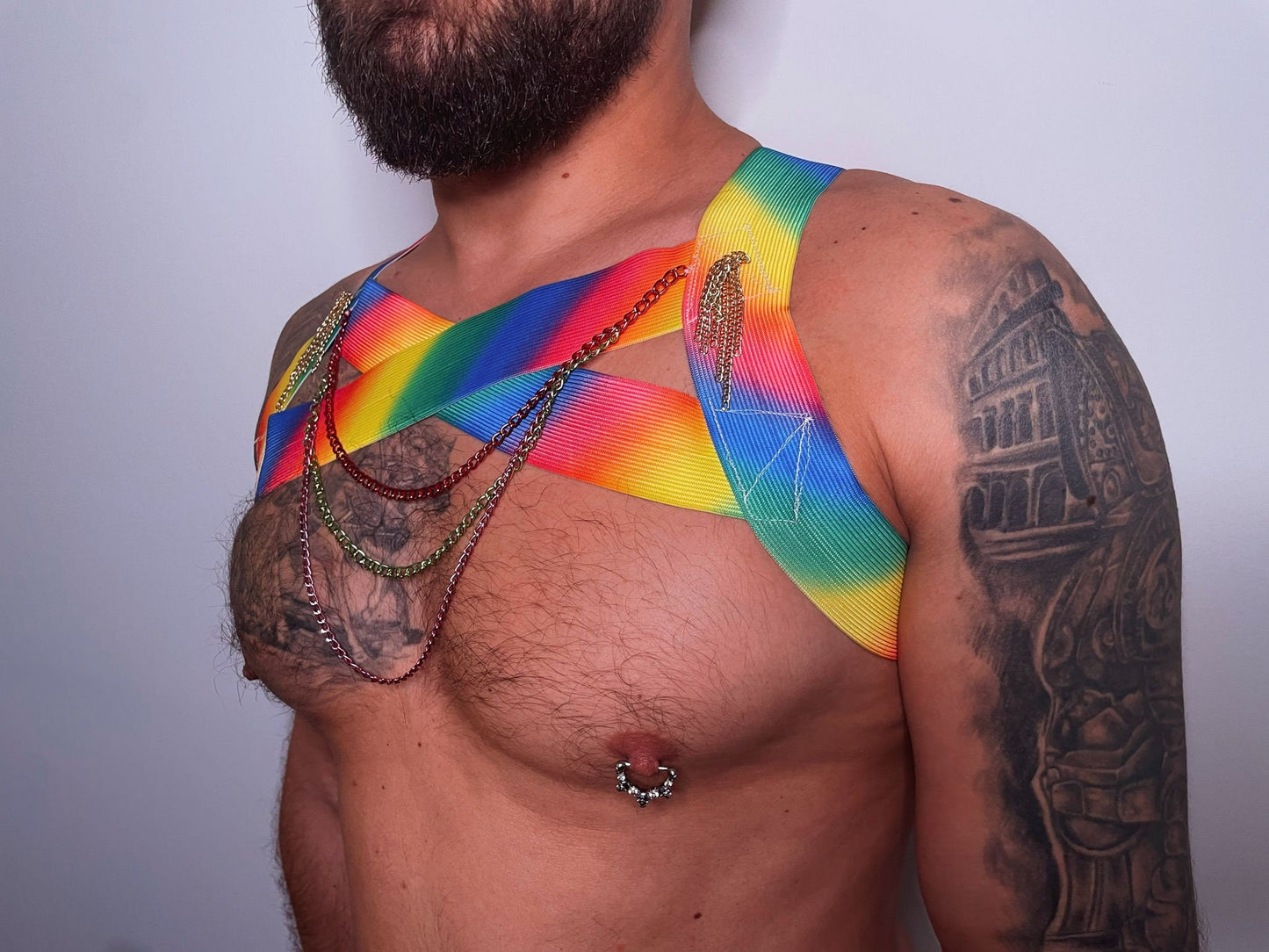 Rainbow Pride Chest Harness: Elastic Body Straps, Clubwear Outfit