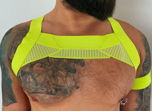 Neon Green Elastic Chest Harness with Arm Band