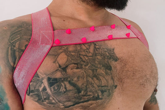 Shiny sexy pink elastic male harness gay pride party outfit GBLTQ