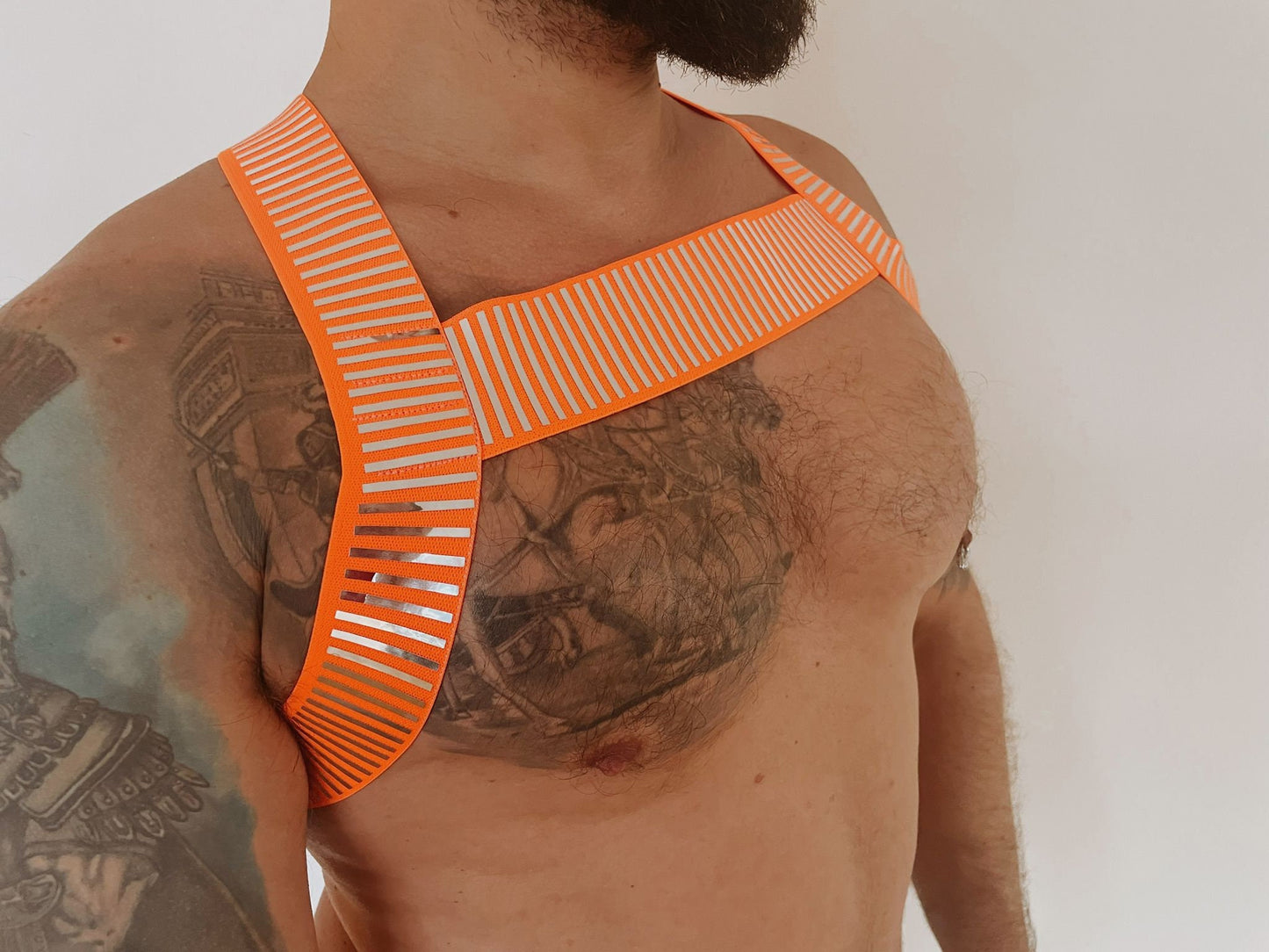 Neon Orange Elastic Chest Harness: Circuit Rave Outfit