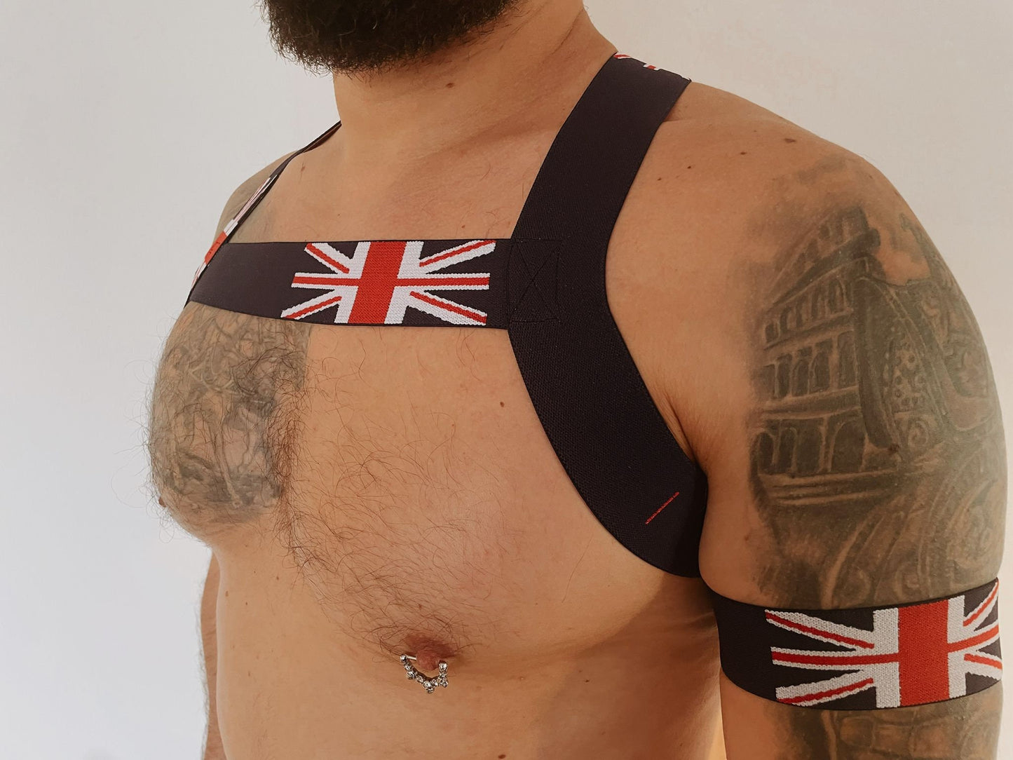 British flag elastic gay pride party male outfit harness + arm band.