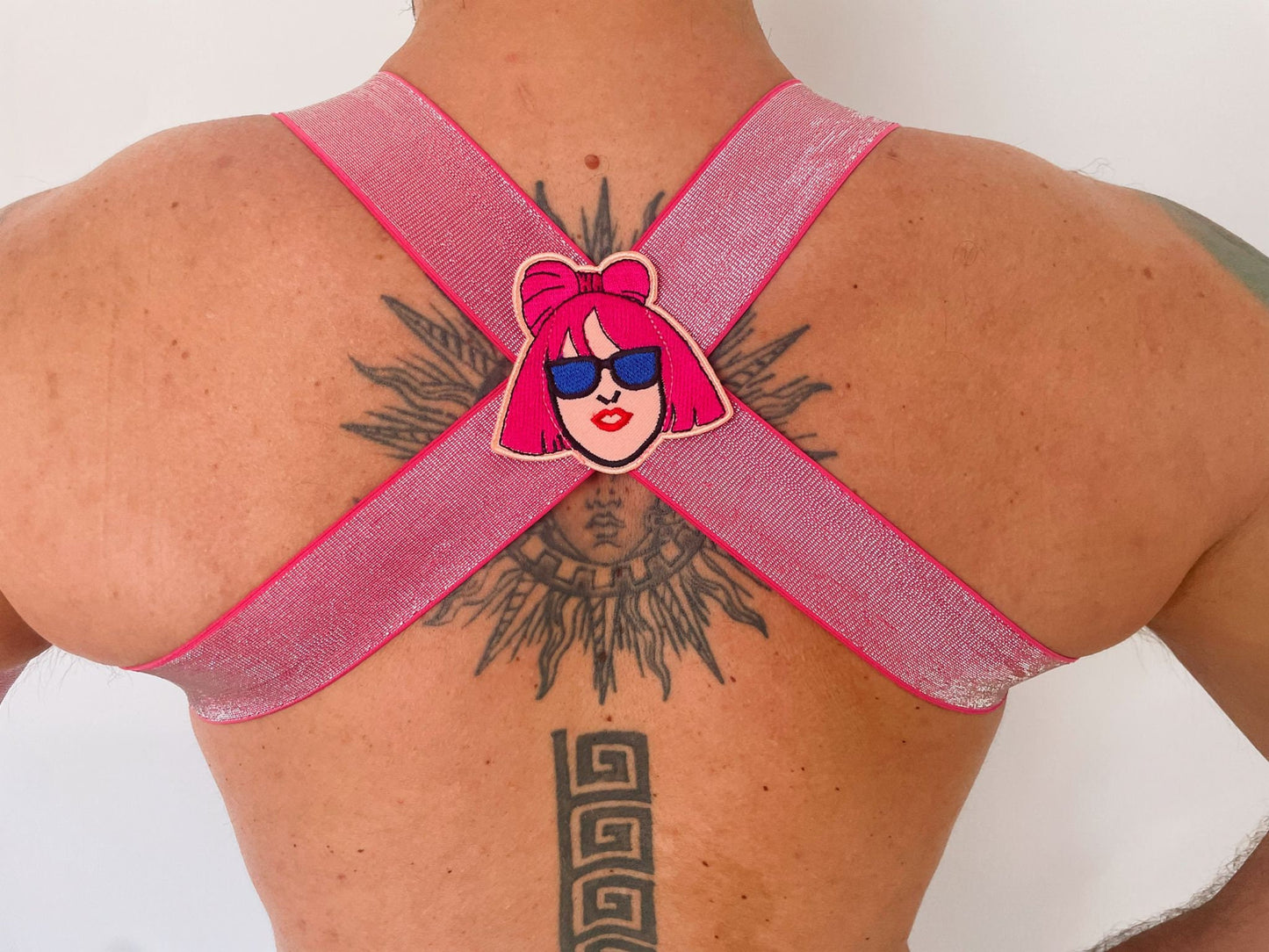 Shiny sexy pink elastic male harness gay pride party outfit GBLTQ