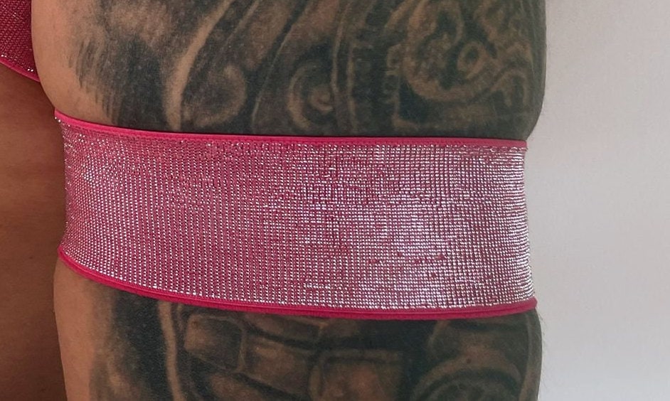 Shiny sexy pink elastic male harness gay pride party outfit GBLTQ