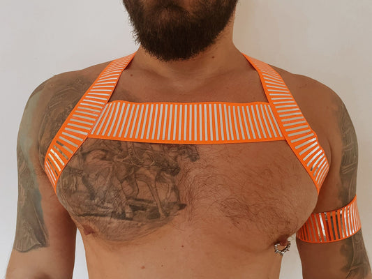 Neon Orange Elastic Chest Harness: Circuit Rave Outfit