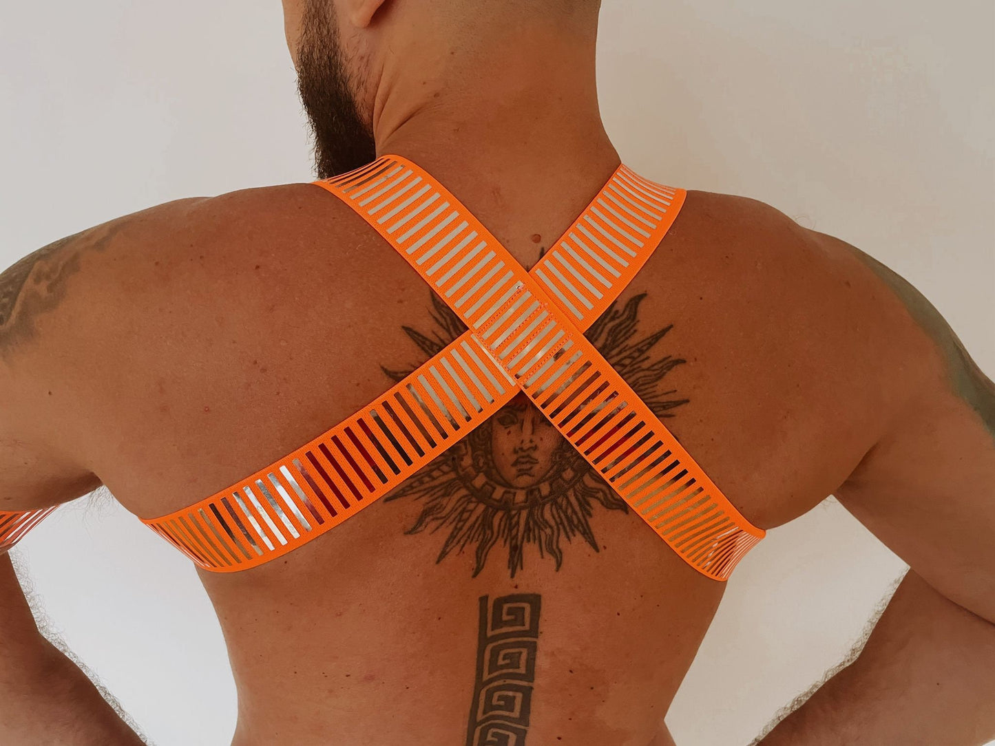 Neon Orange Elastic Chest Harness: Circuit Rave Outfit