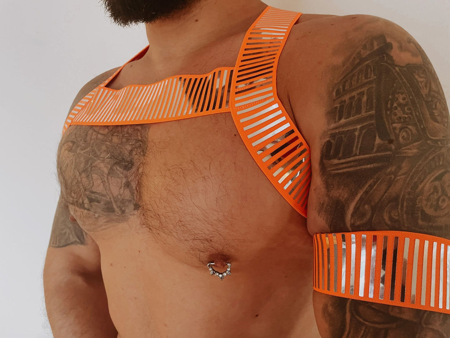 Neon Orange Elastic Chest Harness: Circuit Rave Outfit
