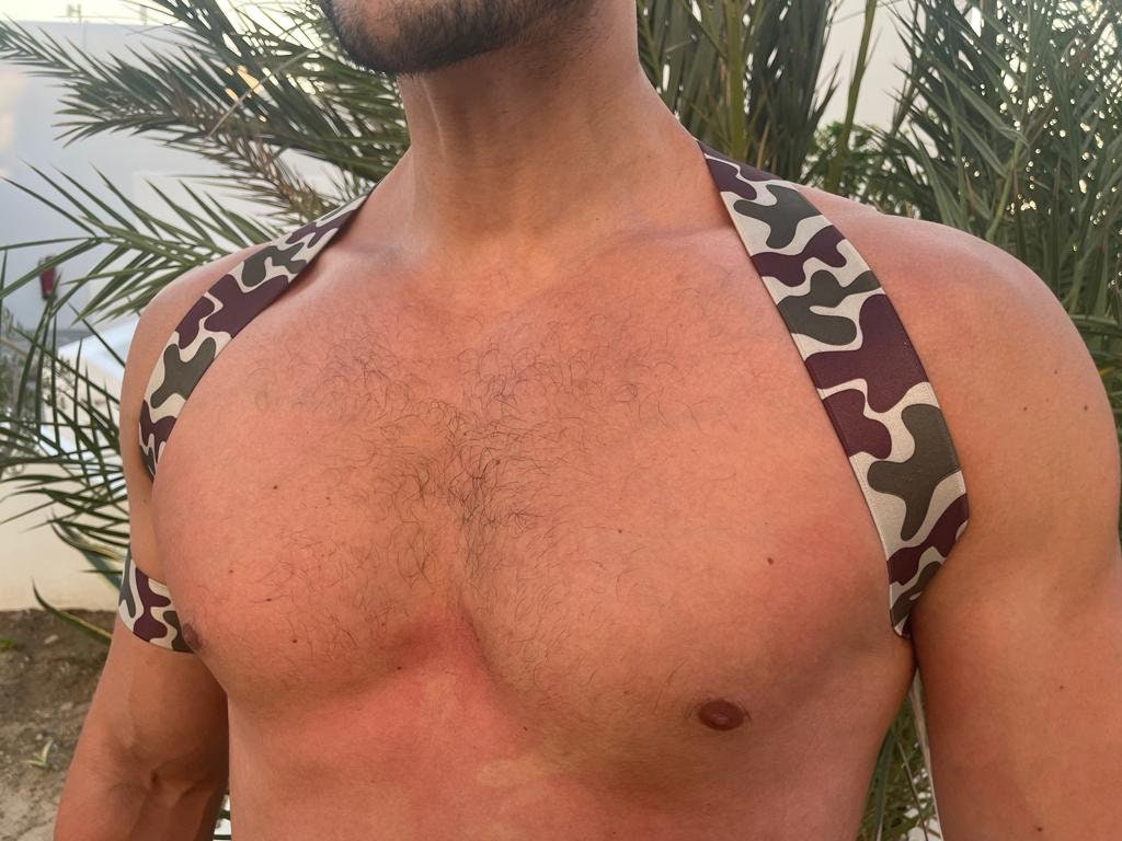 Military fetish elastic party pride gay male harness +two 2 arm bands