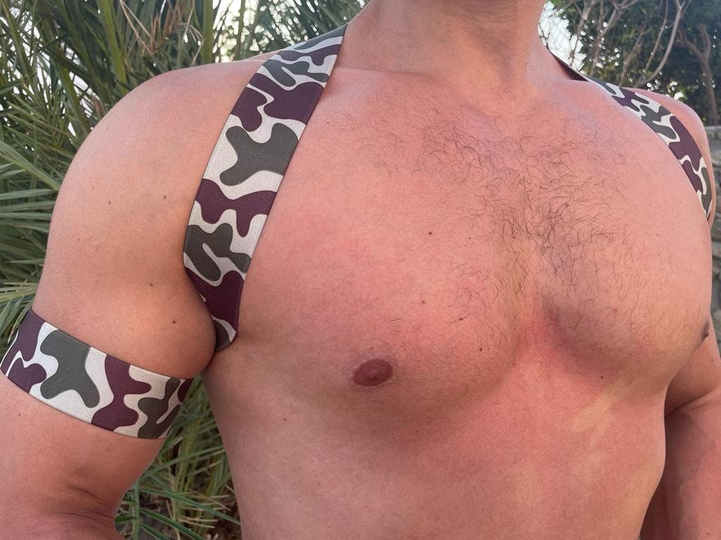 Military fetish elastic party pride gay male harness +two 2 arm bands