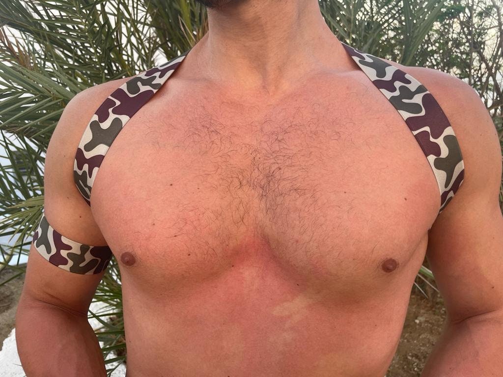 Military fetish elastic party pride gay male harness +two 2 arm bands