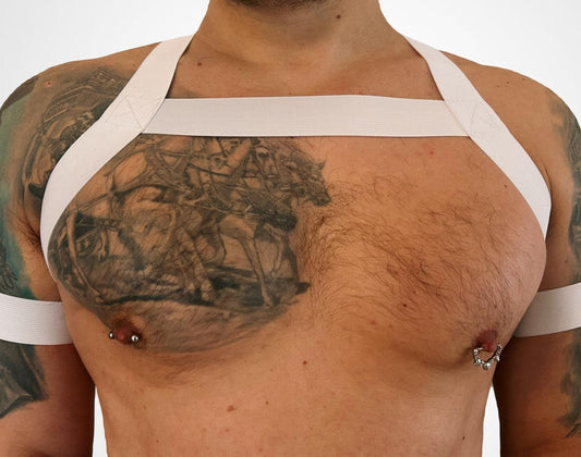 Elastic white party pride male gay harness outfit + two (2) armbands