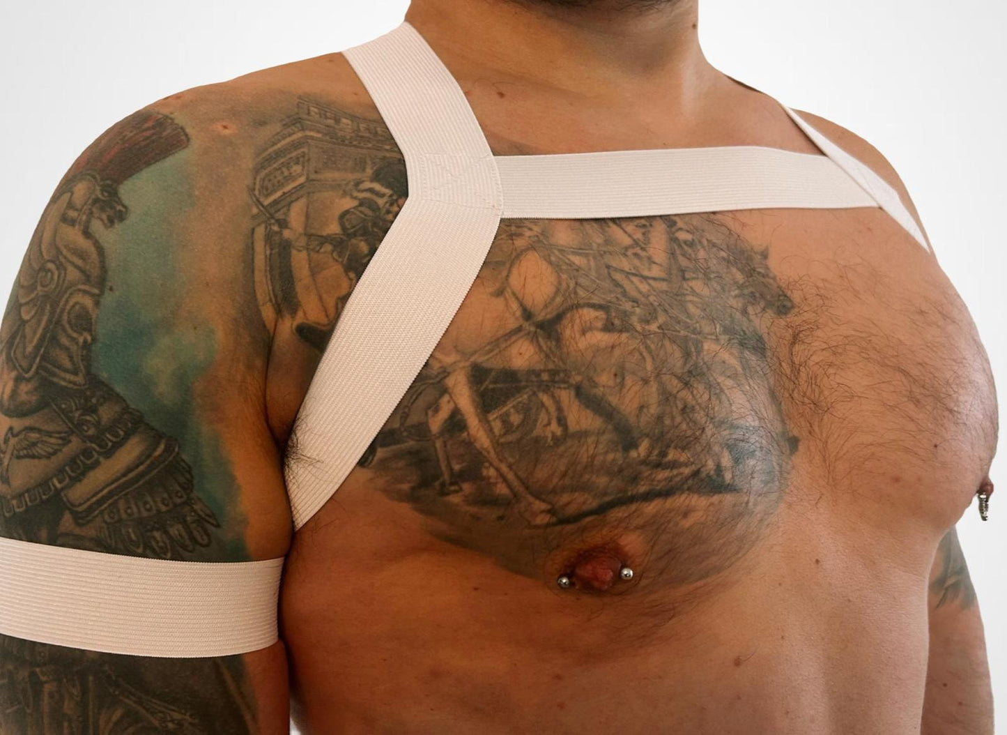 Elastic white party pride male gay harness outfit + two (2) armbands