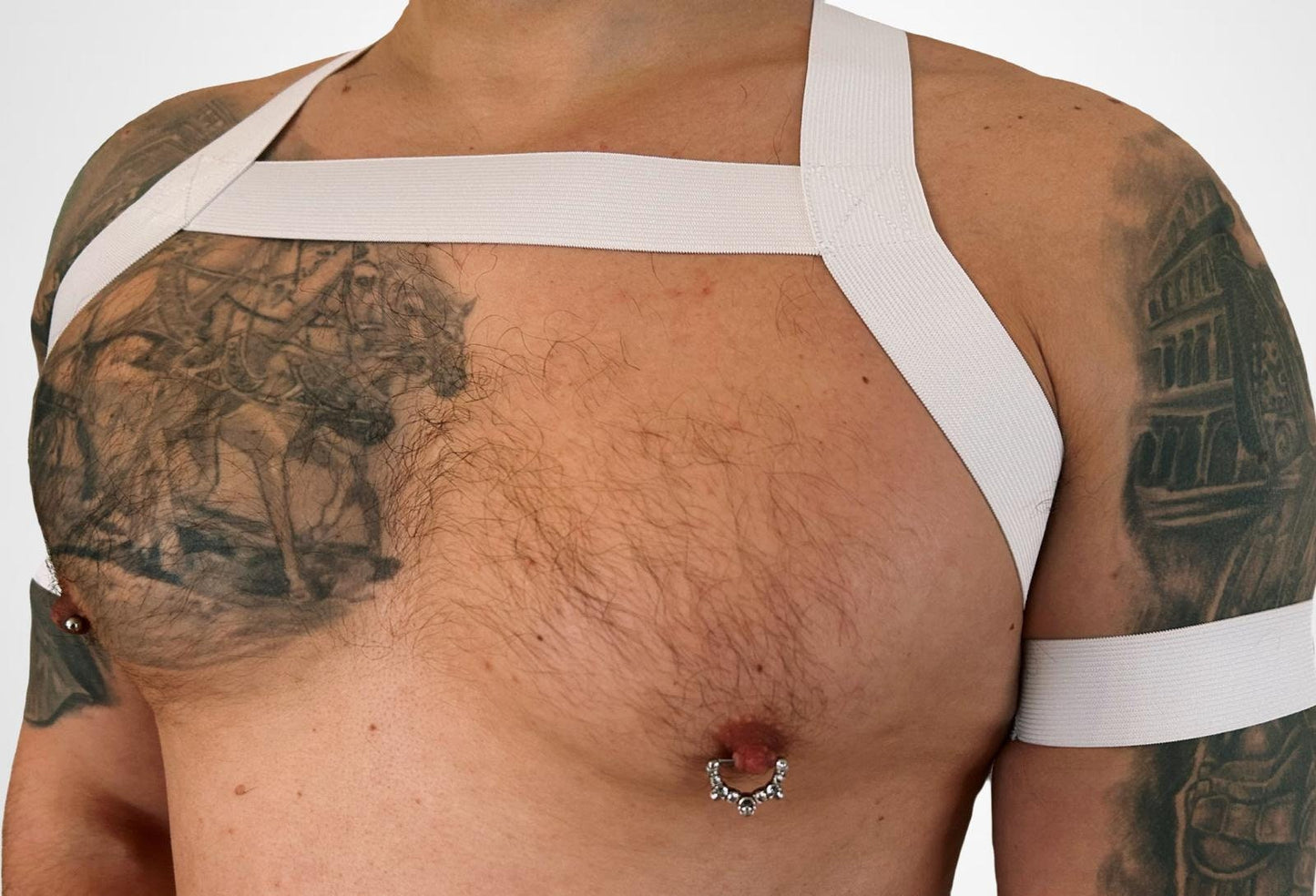 Elastic white party pride male gay harness outfit + two (2) armbands