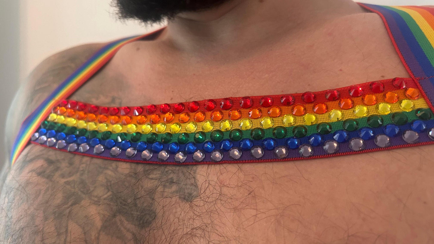 Rainbow elastic pride harness with stones