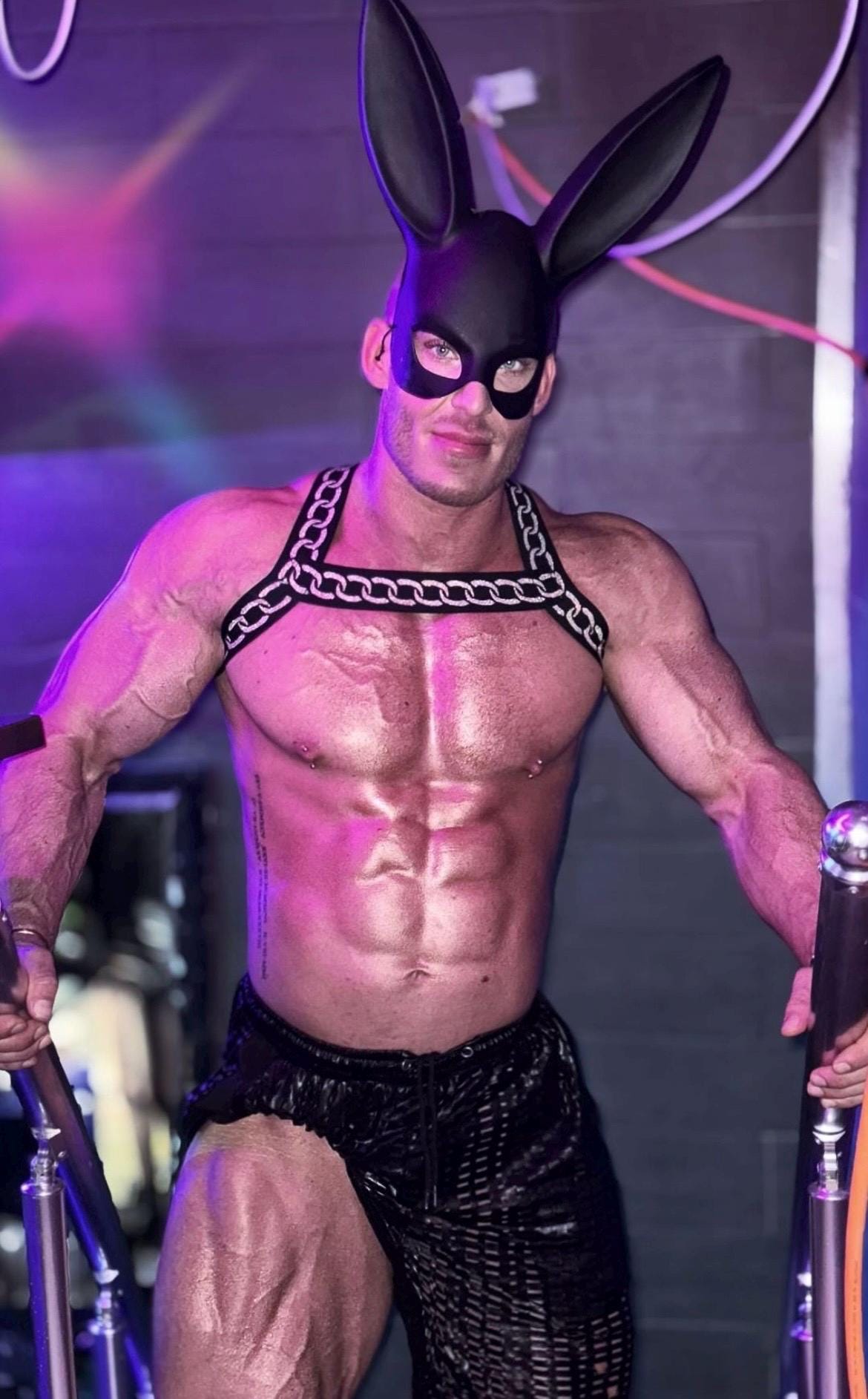 Elastic fetish harness two faces two sides gay pride party outfit unique